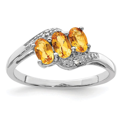 Sterling Silver Rhodium 3 Stone Citrine u0026 Diamond Ring