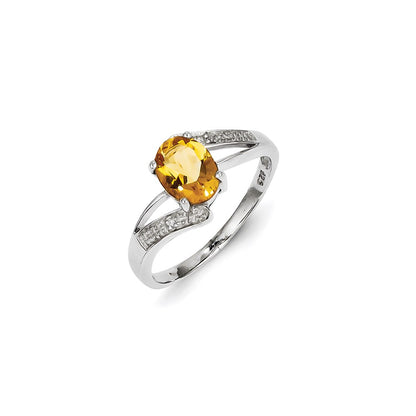 Sterling Silver Rhodium Citrine u0026 Diamond Ring