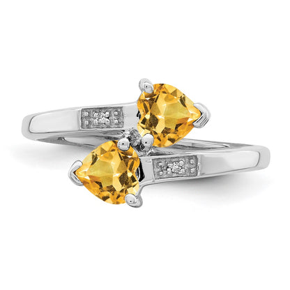 Sterling Silver Rhodium Citrine u0026 Diamond Heart Ring