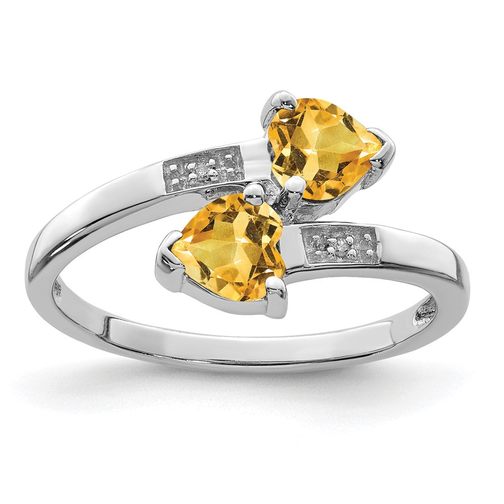 Sterling Silver Rhodium Citrine u0026 Diamond Heart Ring