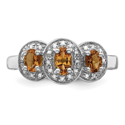 Sterling Silver Rhodium Citrine u0026 Diamond Ring