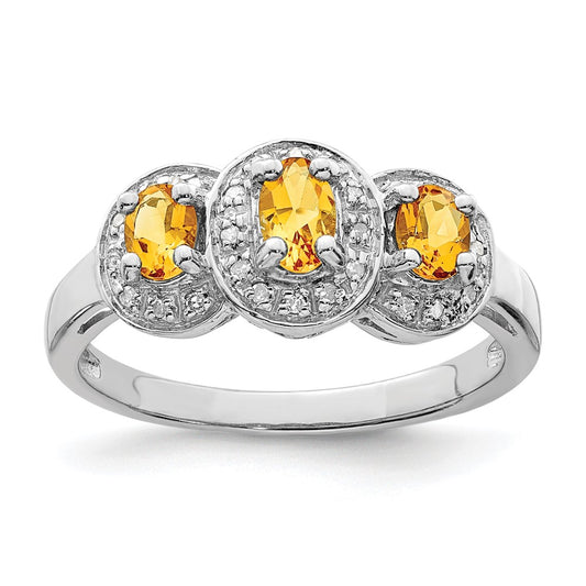 Sterling Silver Rhodium Citrine u0026 Diamond Ring