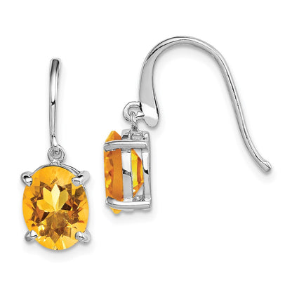 Sterling Silver Rhodium Plated Citrine Wire Earrings