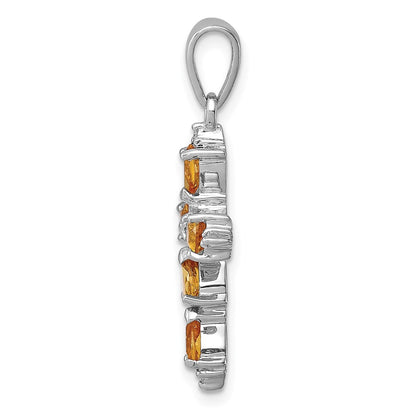 Sterling Silver Rhodium Pear Citrine Cross Pendant
