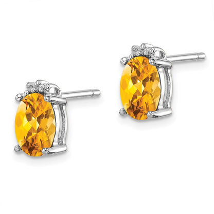 Sterling Silver Rhodium Oval Citrine u0026 Diamond Post Earrings