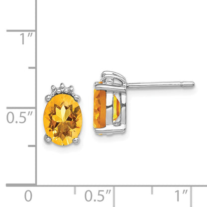 Sterling Silver Rhodium Oval Citrine u0026 Diamond Post Earrings
