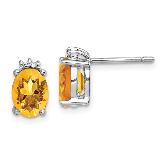 Sterling Silver Rhodium Oval Citrine u0026 Diamond Post Earrings