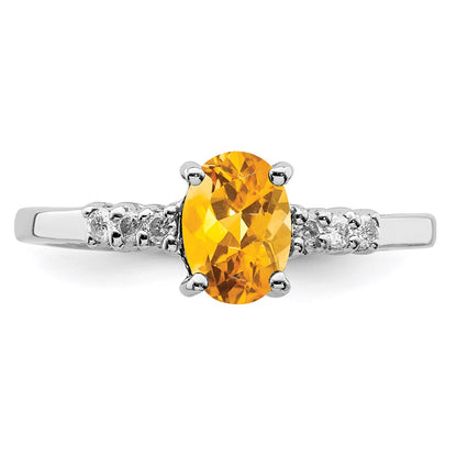 Sterling Silver Rhodium Citrine u0026 Diamond Ring
