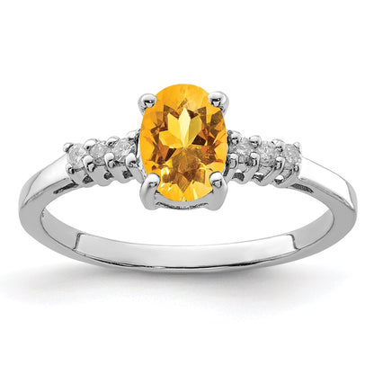 Sterling Silver Rhodium Citrine u0026 Diamond Ring