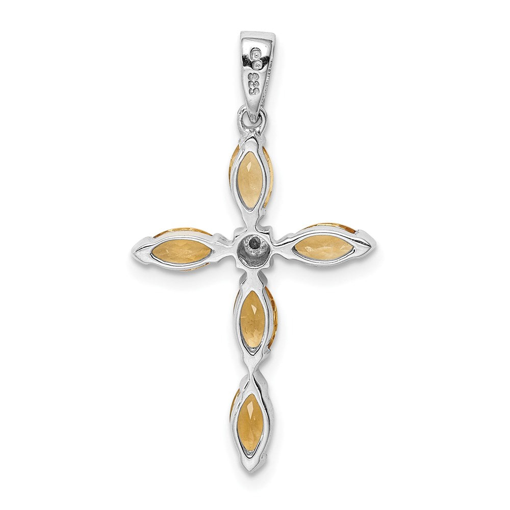 Sterling Silver Rhodium Citrine u0026 Diamond Cross Pendant