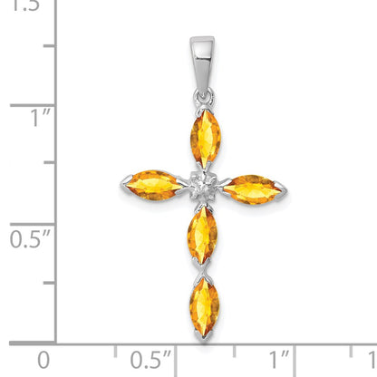 Sterling Silver Rhodium Citrine u0026 Diamond Cross Pendant