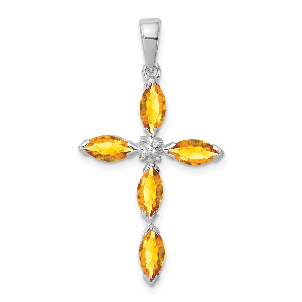 Sterling Silver Rhodium Citrine u0026 Diamond Cross Pendant