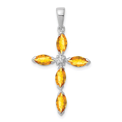 Sterling Silver Rhodium Citrine u0026 Diamond Cross Pendant