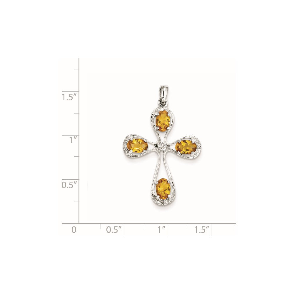 Sterling Silver Rhodium Citrine u0026 Diamond Cross Pendant