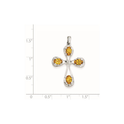 Sterling Silver Rhodium Citrine u0026 Diamond Cross Pendant