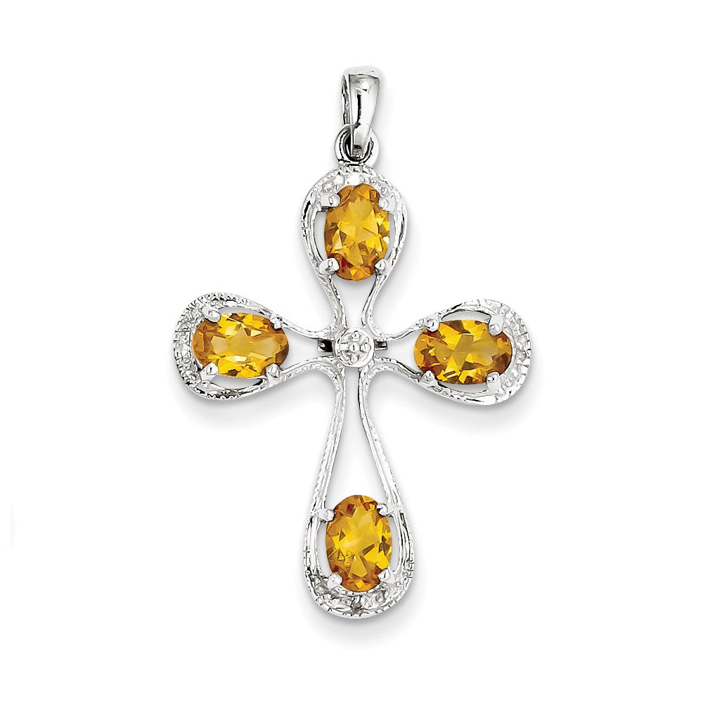 Sterling Silver Rhodium Citrine u0026 Diamond Cross Pendant