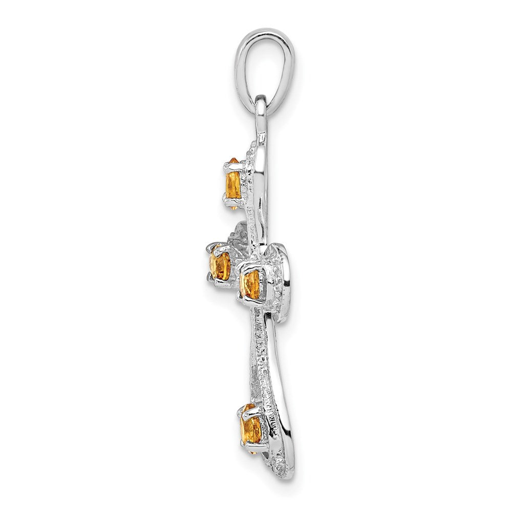 Sterling Silver Rhodium Citrine u0026 Diamond Cross Pendant