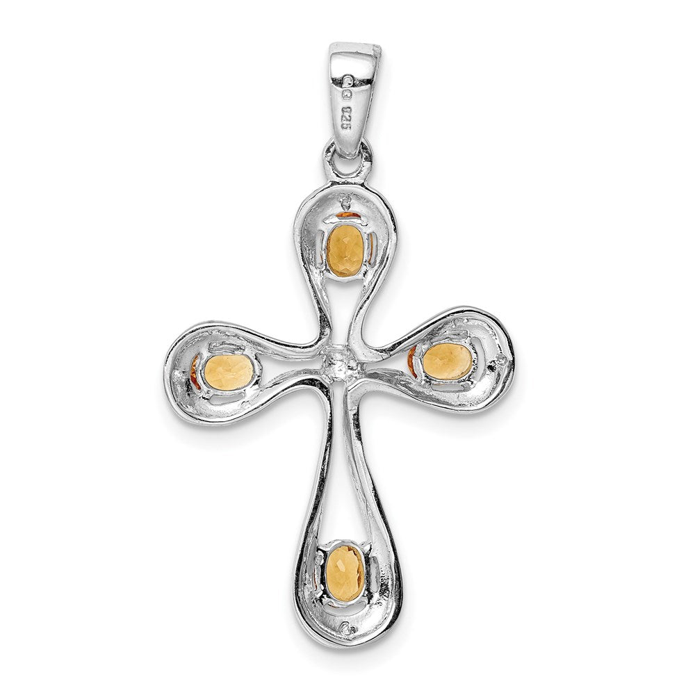 Sterling Silver Rhodium Citrine u0026 Diamond Cross Pendant