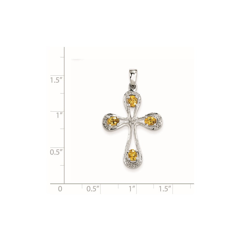 Sterling Silver Rhodium Citrine u0026 Diamond Cross Pendant