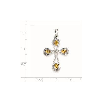 Sterling Silver Rhodium Citrine u0026 Diamond Cross Pendant