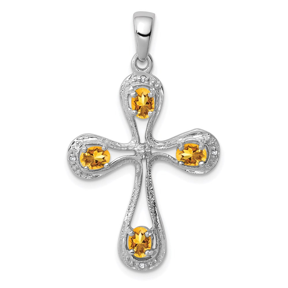 Sterling Silver Rhodium Citrine u0026 Diamond Cross Pendant