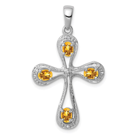 Sterling Silver Rhodium Citrine u0026 Diamond Cross Pendant