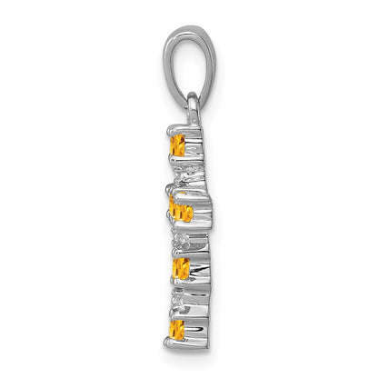 Sterling Silver Rhodium Citrine u0026 Diamond Accent Cross Pendant