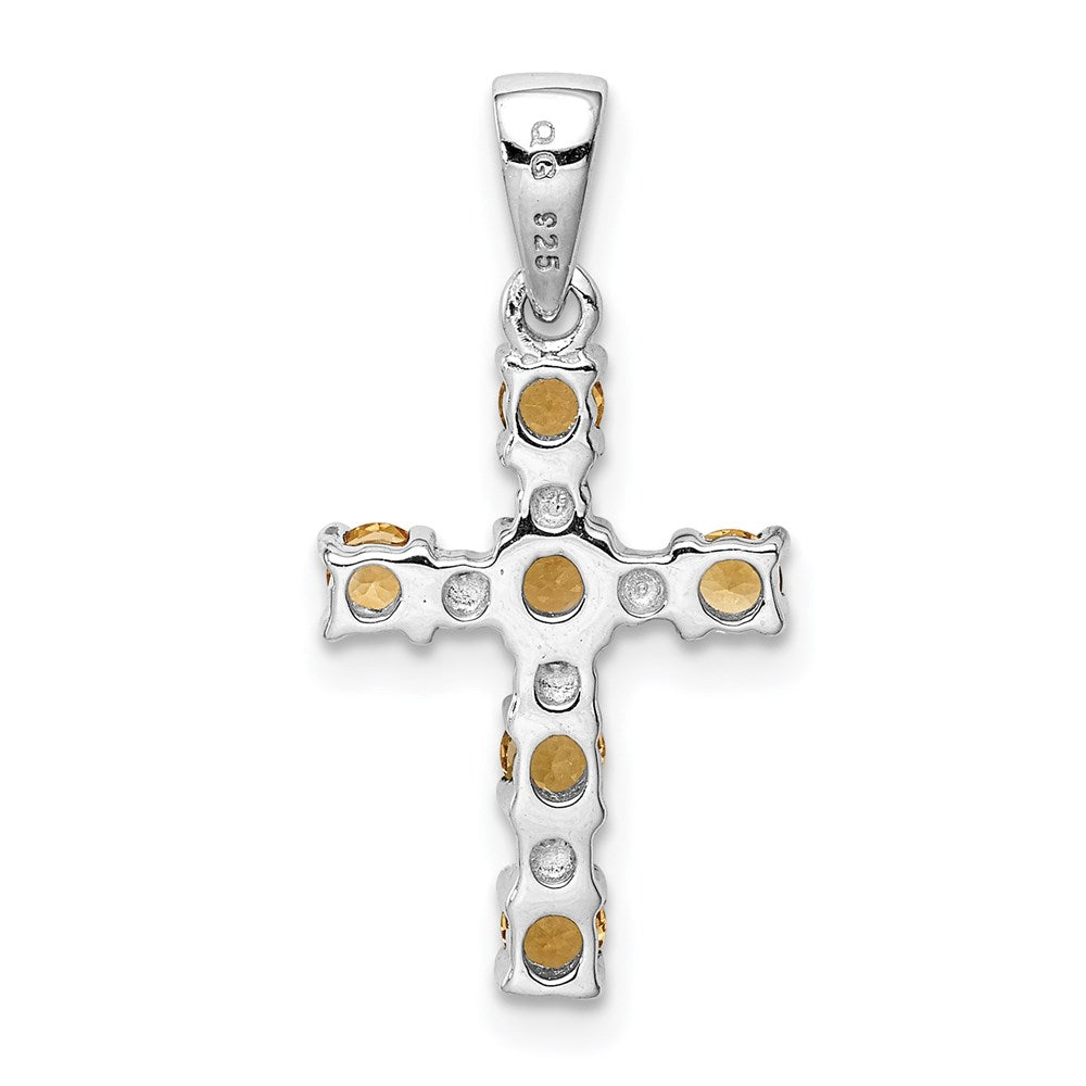 Sterling Silver Rhodium Citrine u0026 Diamond Accent Cross Pendant