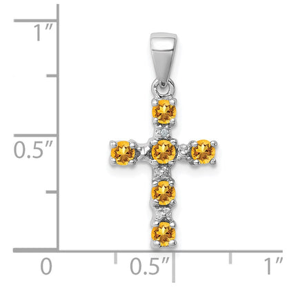 Sterling Silver Rhodium Citrine u0026 Diamond Accent Cross Pendant