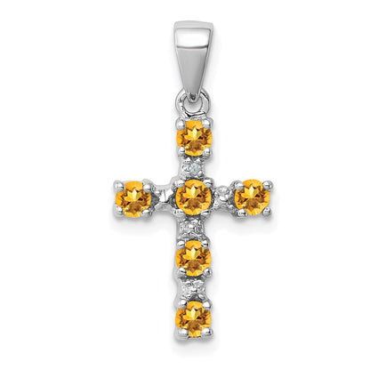 Sterling Silver Rhodium Citrine u0026 Diamond Accent Cross Pendant