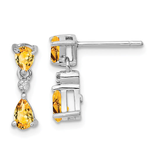 Sterling Silver Rhodium Pear Citrine u0026 Diamond Post Earrings