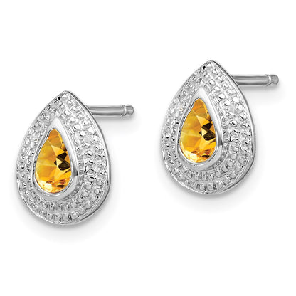 Sterling Silver Rhodium Citrine u0026 Diamond Post Earrings