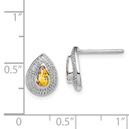 Sterling Silver Rhodium Citrine u0026 Diamond Post Earrings