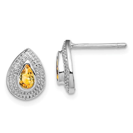 Sterling Silver Rhodium Citrine u0026 Diamond Post Earrings