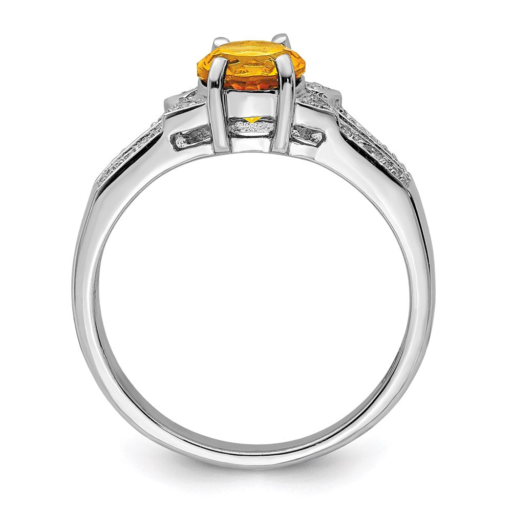 Sterling Silver Rhodium Citrine Diamond Ring