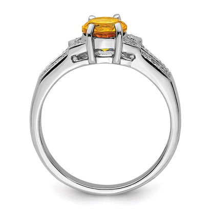 Sterling Silver Rhodium Citrine Diamond Ring