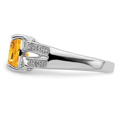 Sterling Silver Rhodium Citrine Diamond Ring