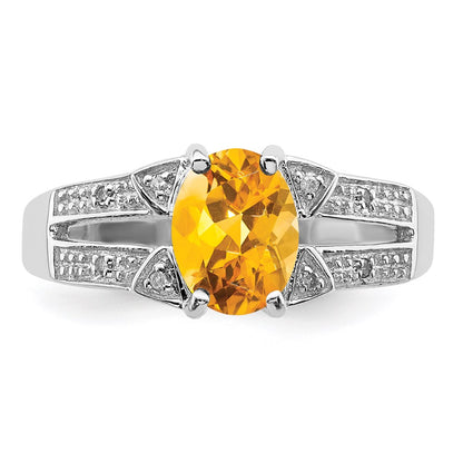 Sterling Silver Rhodium Citrine Diamond Ring