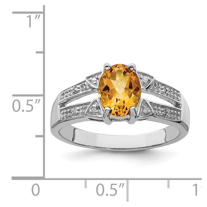 Sterling Silver Rhodium Citrine Diamond Ring
