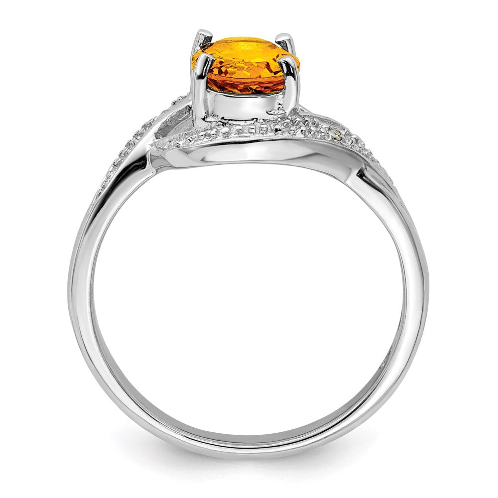 Sterling Silver Rhodium Citrine Diamond Ring