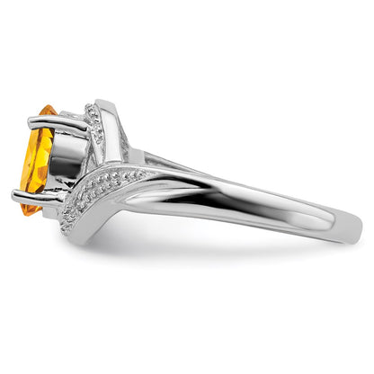 Sterling Silver Rhodium Citrine Diamond Ring