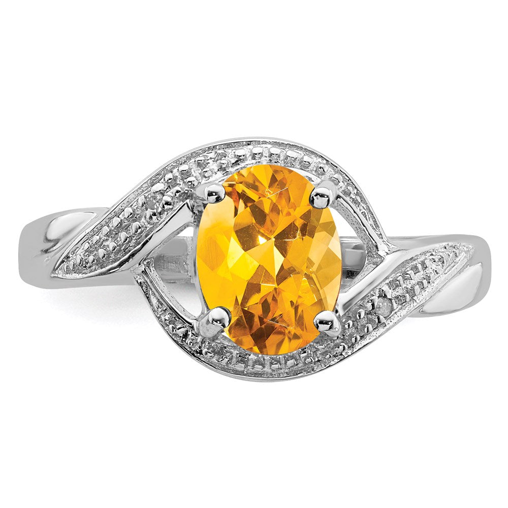 Sterling Silver Rhodium Citrine Diamond Ring