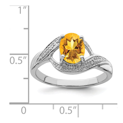 Sterling Silver Rhodium Citrine Diamond Ring