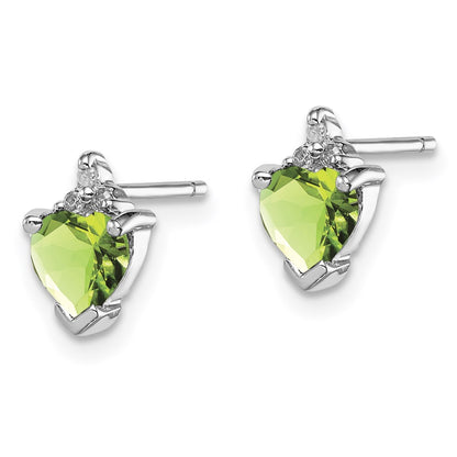 Sterling Silver Rhodium Heart Peridot u0026 Diamond Post Earrings