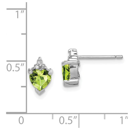 Sterling Silver Rhodium Heart Peridot u0026 Diamond Post Earrings