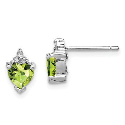 Sterling Silver Rhodium Heart Peridot u0026 Diamond Post Earrings