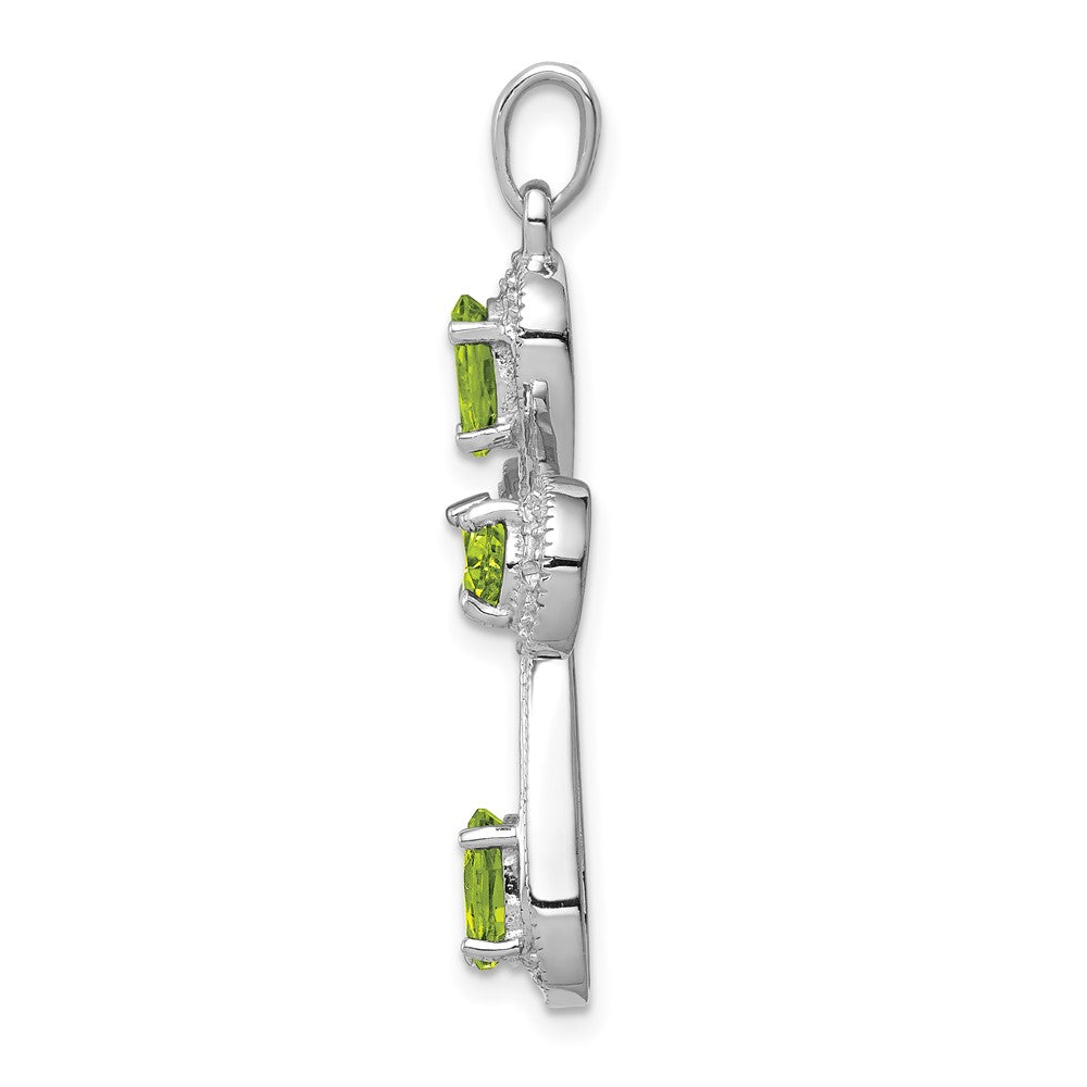 Sterling Silver Rhodium Peridot u0026 Diamond Cross Pendant