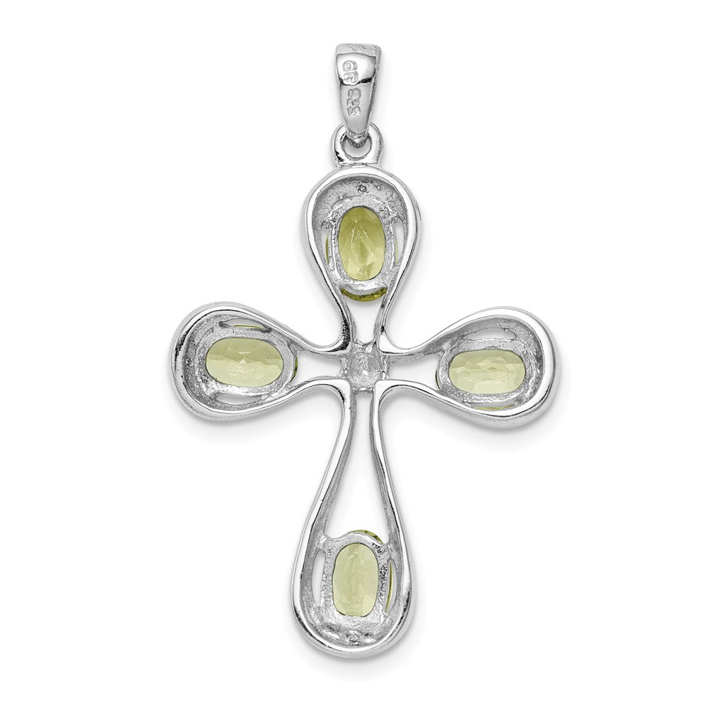 Sterling Silver Rhodium Peridot u0026 Diamond Cross Pendant