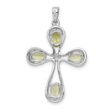 Sterling Silver Rhodium Peridot u0026 Diamond Cross Pendant