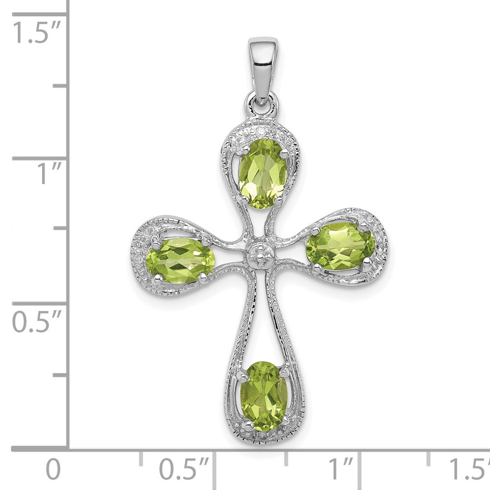 Sterling Silver Rhodium Peridot u0026 Diamond Cross Pendant